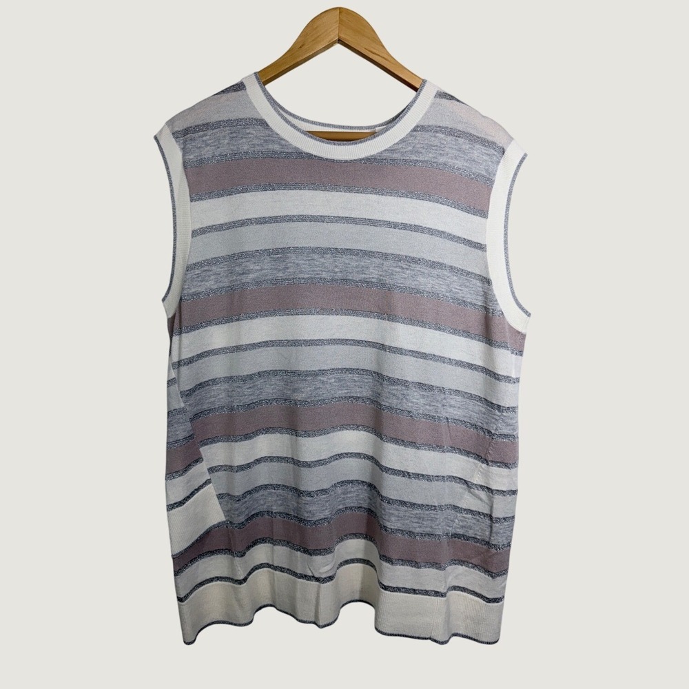 Ted Baker Sweater Vest Womens 5 XL Grey Julonia Metallic Stripe Wool Cashmere